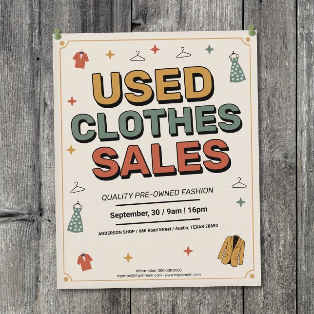 Retro Typography - Used Clothes Sales Flygblad (Retro Typography - Used Clothes Sales Flyer)