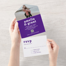 Retro typsnitt Lila QR-kod Foto Modern Bröllop