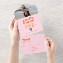 Retro typsnitt Orange och Rosa QR-kod Foto Bröllop