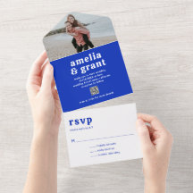 Retro typsnitt Sapphire Blue QR-kod Modern Bröllop