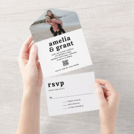 Retro typsnitt Svart-vit QR-kod Foto Bröllop
