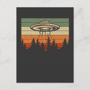 Retro UFO Alien Abduction Forest Spacesship Vykort