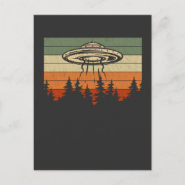 Retro UFO Alien Abduction Forest Spacesship Vykort