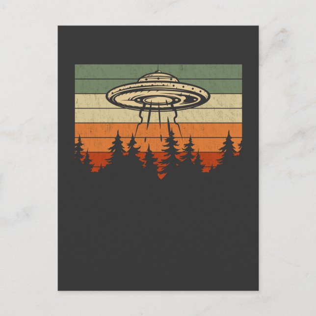 Retro UFO Alien Abduction Forest Spacesship Vykort (Framsida)
