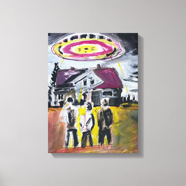 Retro UFO-möte Neo-Expressionistisk Canvastryck (Framsida)