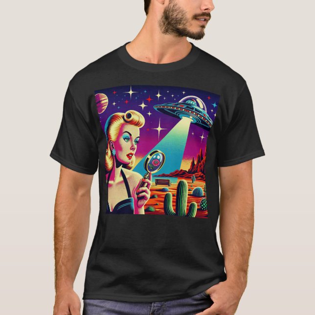 Retro UFO Pin-Up T-Shirt (Framsida)