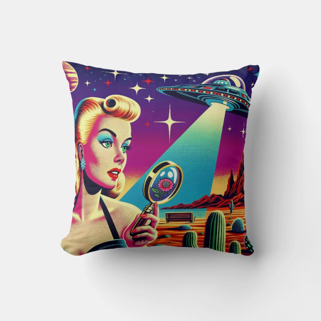 Retro UFO Pin-Up T-Shirt  Kudde (Framsida)