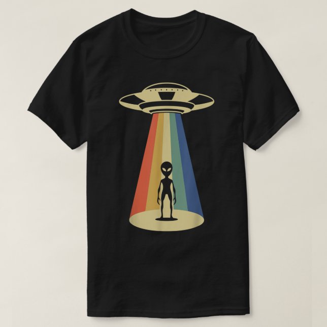 Retro UFO Rainbow Beam Alien Design T Shirt (Design framsida)