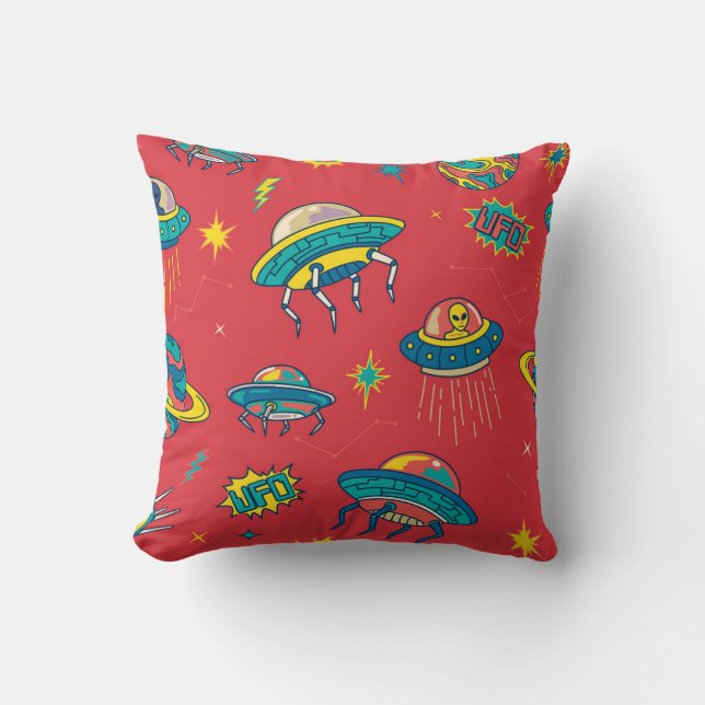 Retro UFO-utrymmesinkräktare Kudde (Framsida)