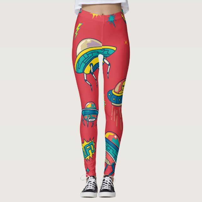 Retro UFO-utrymmesinkräktare Leggings (Framsida)