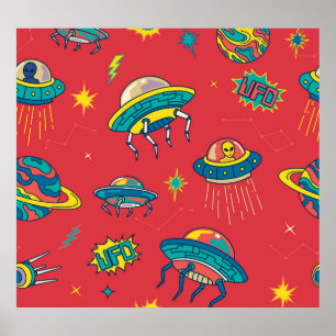 Retro UFO-utrymmesinkräktare Poster