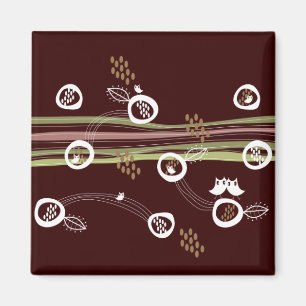 Retro Uggla Family Cute Whimsical Rand Nest Roligt Magnet