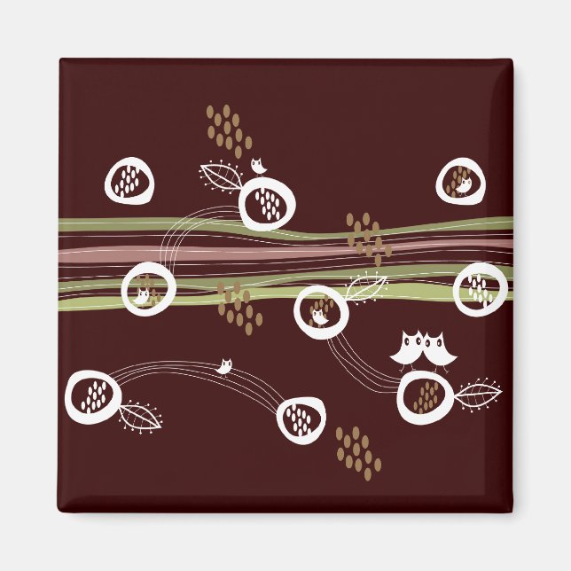 Retro Uggla Family Cute Whimsical Rand Nest Roligt Magnet (Framsidan)