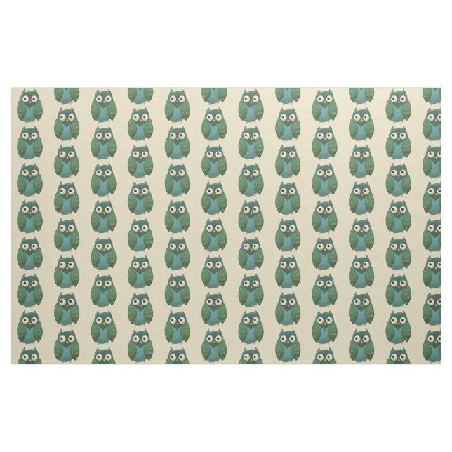 Retro Uggla - Grönt och Teal på Tan-bakgrunden Tyg (Fat Quarter)