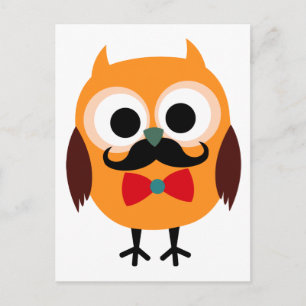 Retro Uggla med Handlebar Mustache Mustache Mustac Vykort