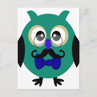 Retro Uggla med mustache och glas Vykort