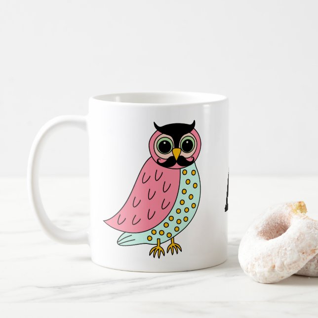 Retro uggla med mustaschmonogramen kaffemugg (Med munk)