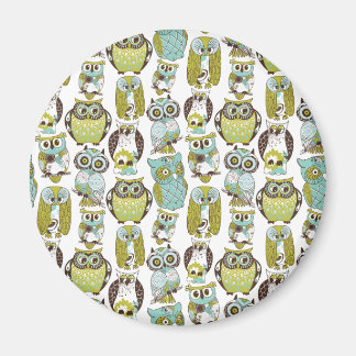 Retro Uggla mönster söt, rolig bakgrund Magnet