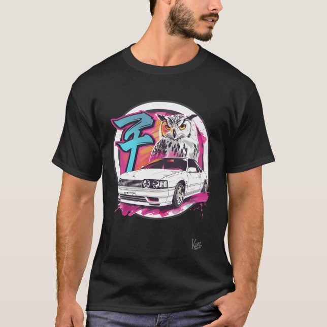 Retro Uggla och Bil Design familj present T Shirt (Framsida)