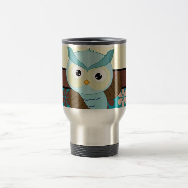 Retro uggla på skraj blommabakgrund resemugg (Center)