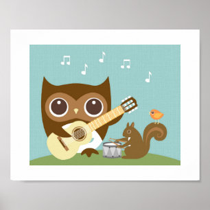 Retro Uggla Singing Poster Skriv ut