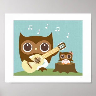 Retro Uggla Singing Poster Skriv ut