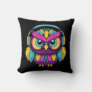 Retro Ugglas Med Hörlurar Kudde