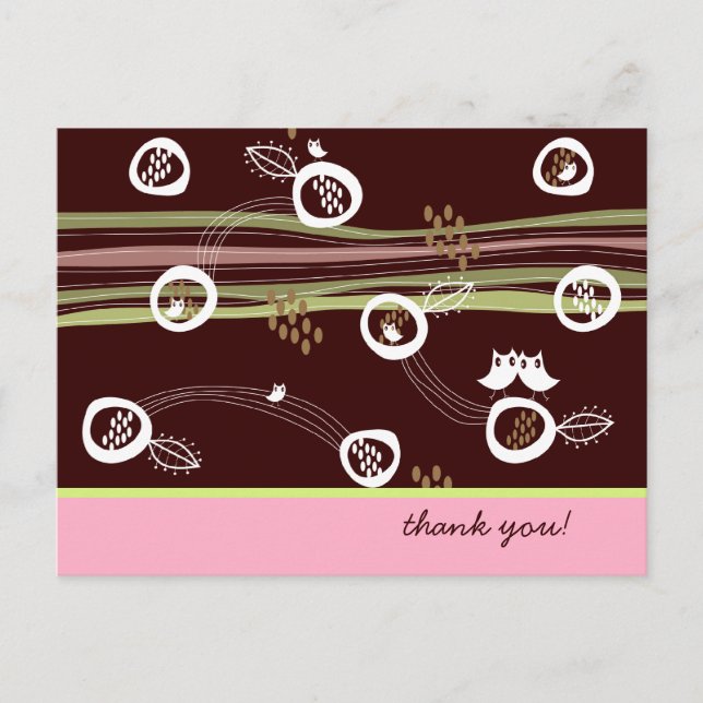 Retro Ugglor Familj Söt Whimsical Ränder Bo Rolig Vykort (Framsida)