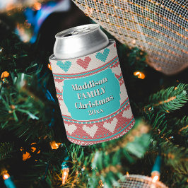 Retro Ugly Christmas Sweater Aqua Blue Red Hearts