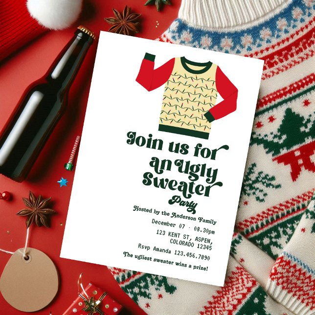 Retro Ugly God jul Party Inbjudningar (Retro Ugly Sweater Christmas Party Invitation)