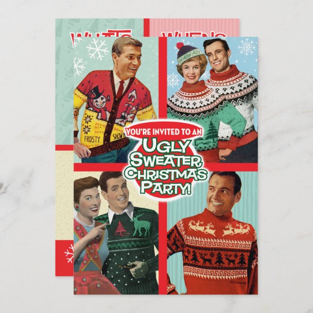 Retro Ugly Sweater-julfestinbjudan Inbjudningar (Fram/baksida)