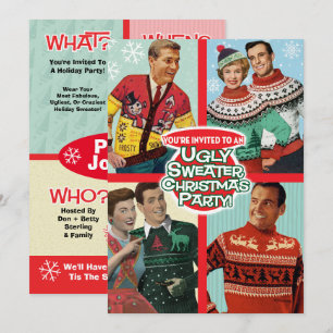 Retro Ugly Sweater-julfestinbjudan Inbjudningar