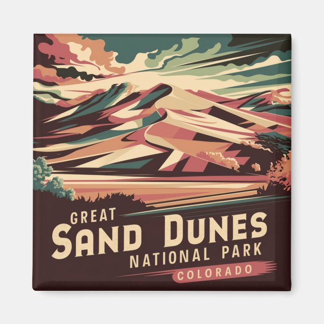 Retro Underbar Sand Dunes nationalpark Magnet (Framsidan)