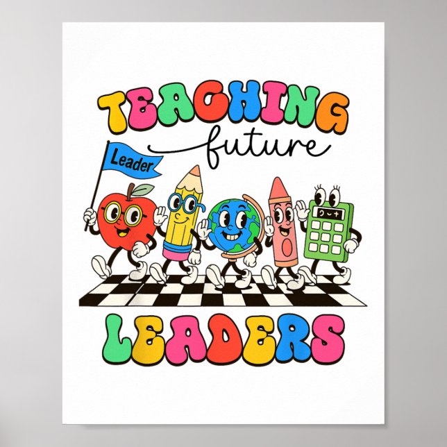 Retro Undervisning Framtida Ledare Groovy Lärare C Poster (Framsidan)