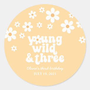 Retro Ung Vild tre tusenskönor blommig 3-årsdag Runt Klistermärke