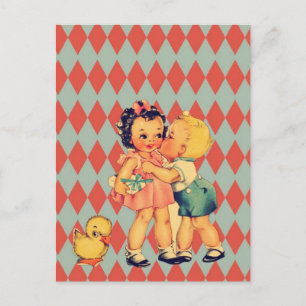 Retro ungar för valentinhötorgskonstvintage helg vykort