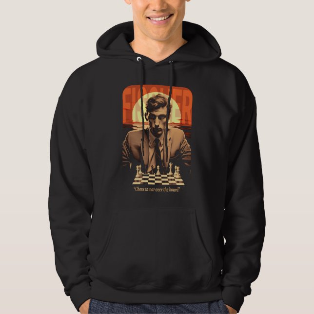 Retro Unge Bobby Fischer "Schack är krig" Citat Hoodie (Framsida)