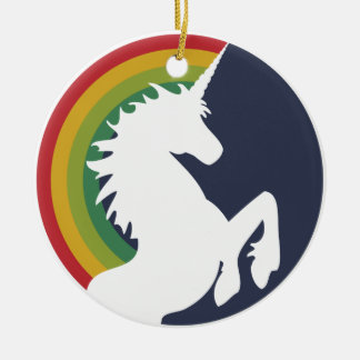 Retro Unicorn för 80-tal och regnbågeprydnad Julgransprydnad Keramik