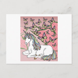 Retro Unicorn med fjärilar Vykort