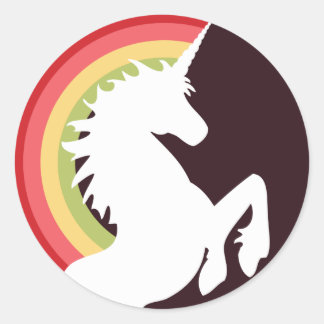 Retro Unicorn och Rainbow Stickers Runt Klistermärke