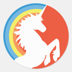 Retro Unicorn och Rainbow Stickers Runt Klistermärke