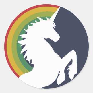 Retro Unicorn och Rainbow Stickers Runt Klistermärke