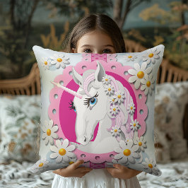 Retro Unicorns och Daisy Mönster på Blue Kudde