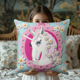 Retro Unicorns och Daisy Mönster på Blue Kudde
