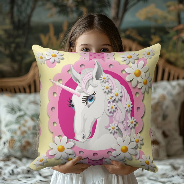Retro Unicorns och Daisy Mönster på Gulten Kudde (Skapare uppladdad)