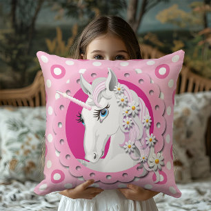 Retro Unicorns och Daisy Mönster på Rosa Kudde