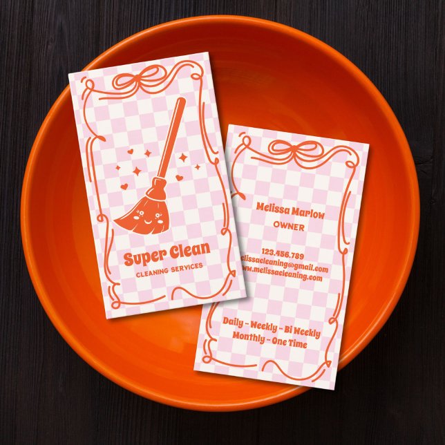 Retro unik städtjänst för hemmet - sopborste visitkort (CUTE RETRO 70'S STYLE BROOM ILLUSTRATION CLEANING BUSINESS CARDS)