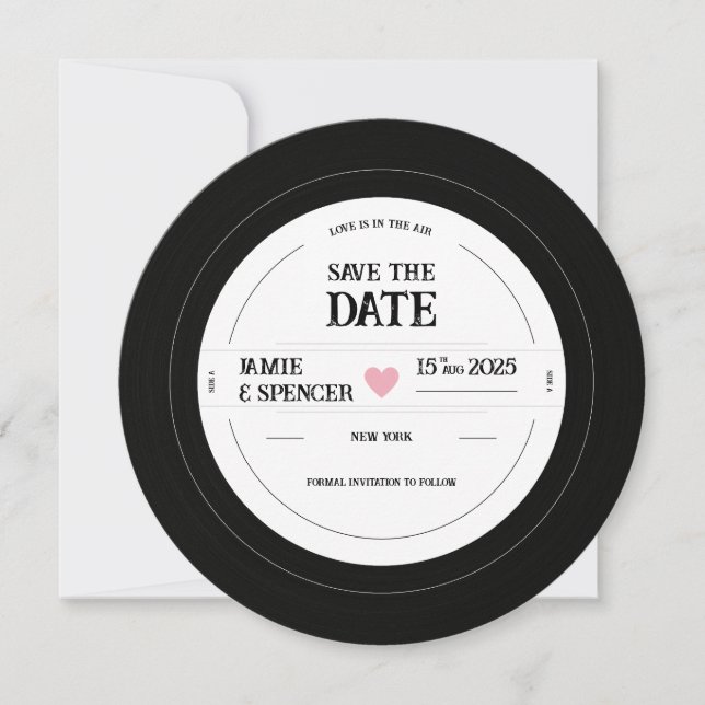 Retro unik vinylskiva bröllop Save the Date Spara Datumet (Framsida)