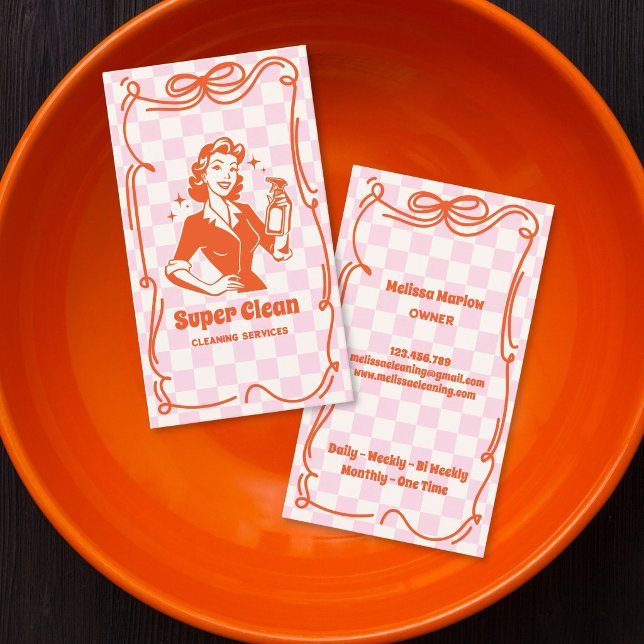 Retro Unika Städtjänster för Hemmet Visitkort (Retro Unique Maid House Cleaning Services Business Card)