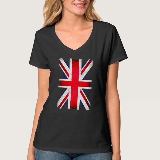 Retro Union Jack Flagga Uk England Underbar Britai T Shirt (Framsida)